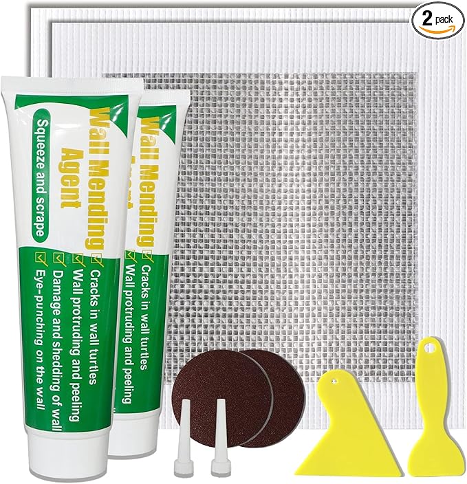 Wall Patch Repair Kit, 500g Wall Mending Agent Drywall Repair Putty & 8 Inch Mesh Drywall Repair Kit, with Scraper and Sandpapers.