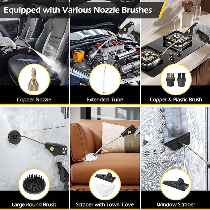 Dyna-Living Steam Cleaner 1500W Handheld Steamer for Cleaning Portable Car Steamer Cleaner, 221℉ High-Temp Steamer Cleaner for Home, Intelligent Touch Panel & Spray Gun Control