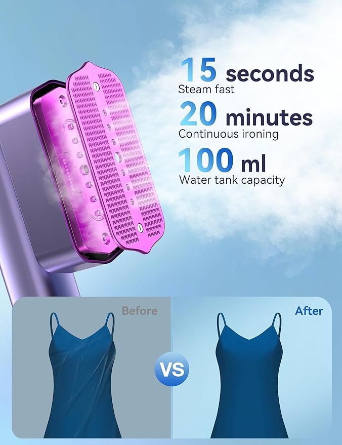 Travel Steamer for Clothes, Portable Mini Clothes irons, 3 Adjustable Levels Clothes Steamer Handheld, Garment Steamer, 15s Heat Up, Adjustable Steam/Temperature