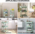 3-Tier Utility Rolling Cart with Cover Top Board, Mobile Utility Cart with Lockable Casters Multi-Functional Storage Trolley for Office, Bathroom, Kitchen, Garden, Laundry Room (Green)