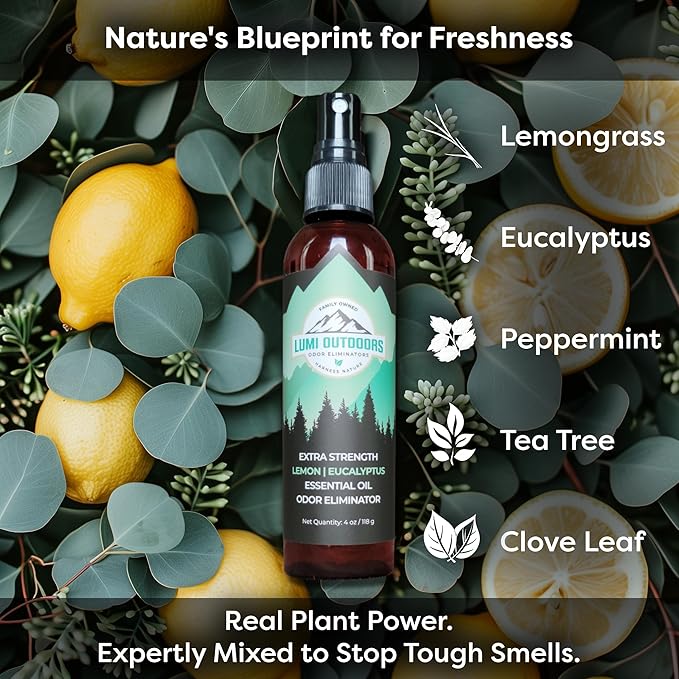Lumi Outdoors Natural Shoe Deodorizer Spray 3 Pack Bundle - Lemon Eucalyptus, Citrus Tea Tree, Lavender Tea Tree