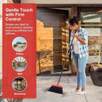 Heavy Duty Angle Broom - 55" Adjustable Iron Handle with Stiff Bristles - Commercial-Grade Indoor/Outdoor Broom for Garage, Patio, Kitchen, Sidewalk & Concrete Cleaning (Black & Red)