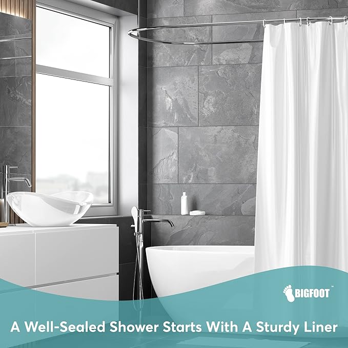 BigFoot Shower Curtain Liner – 72 x 72 PEVA Premium Shower Curtain with Rustproof Metal Grommet and 3 Magnetic Weights – Odor Free and Compatible with Standard Showers, White