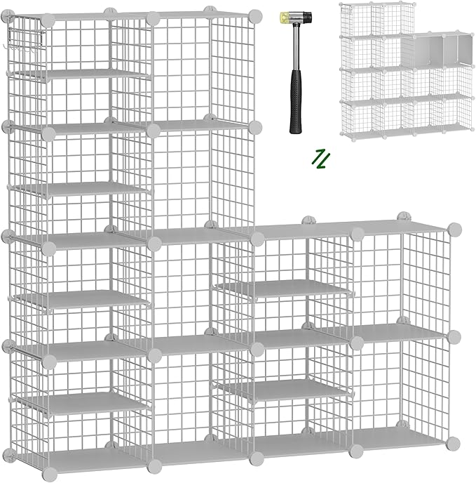 Wire Cube Storage Organizer, 12 Cubes Converted into 14 Cubes, Sturdy Metal Grids Storage Shelf Closet Shelving Units and Storage, Shelves for Bedroom LIvingroom Office