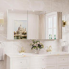 TokeShimi 48x24 Medicine Cabinet Mirror with Storage Tempered, Aluminum Surface Mount or Recessed Medicine Cabinet White with Adjustable Shelves for Bathroom Vanity Modern Farmhouse