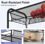 TOOLF 3-Tier Metal Rolling Cart, Mesh Wire Easy Assemble Utility Cart, Storage Trolley on Wheels with 3 Hooks, MetalStorage Shelving Units for Kitchen Bathroom Laundry Room