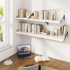 Fun Memories Floating Shelves for Wall, 12 Inch Deep Floating Shelves Set of 2, 55W x 12D Large Wall Shelf with Sturdy Metal Brackets for Living Room, Bathroom, Bedroom and Kitchen, White