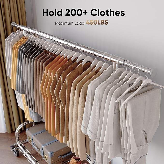 HOKEEPER Clothing Racks Heavy Duty Clothes Rack Adjustable Garment Rack for Hanging Clothes, Portable Coat Rack with Lockable Wheels, for Bedroom, Laundry, Balcony, Living Room 68.89''H*70.86''W*20"D