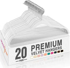 HOUSE DAY White Velvet Hangers 20 Pack, Non Slip Clothes Felt Hanger Heavy Duty for Coat, Premium Slim Space Saving Suit Hangers for Closet Organizer, 360° Rotating Silver Hook