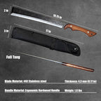 NLX 19.25" Machete Knife Japanese NATA Tool Style - 440 Stainless Steel Full Tang Blade - Multi-Function Outdoor Camping Tool with Sheath. for Collection, Gift and Camping Cutting Ropes - Branches