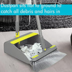 PHYEX 2-Pack Broom and Dustpan Combo Set, 48" Long Adjustable Handle Stand Up Dustpan with Self-Cleaning Teeth, Ideal for Home, Office, Kitchen, Indoor & Outdoor Use, Grey
