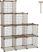 C&AHOME Wire Cube Storage, 9 - Cube Organizer Metal C Grids, Modular Shelves Units, Closet Organizer, Ideal for Home, Office, Living Room, 36.6”L x 12.4”W x 48.4”H, Brown UWCS3009R