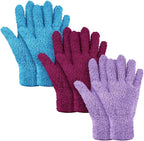 Patelai 3 Pairs Microfiber Plant Dusting Gloves Leaf Cleaning Gloves for Indoor Plants, Blinds, Furniture, House (Reddish Violet,Blue,Purple,Large)