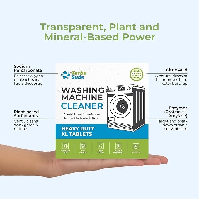 Heavy Duty Washing Machine Cleaner Tablets – Deep Cleaning & Descaling for HE Front Load and Top Load Washers, Helps Remove Odor & Residue (12 XL Tablets 12 Month Supply)