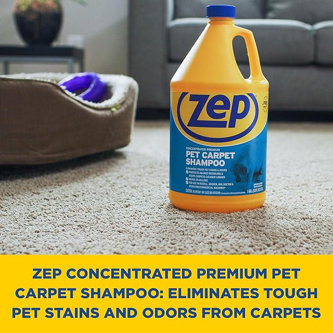 Zep Premium Pet Carpet Shampoo - 1 Gallon (Case of 4) ZUPPC128 - Concentrated Pro Formula Removes Tough Pet Stains and Odors