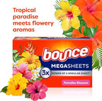 Bounce Mega Dryer Sheets, Paradise Blossom, 130 Count, Mega Fabric Softener Sheets with Static Control, Wrinkle Reduction, Extra Softness, Lasting Scent, Repels Lint