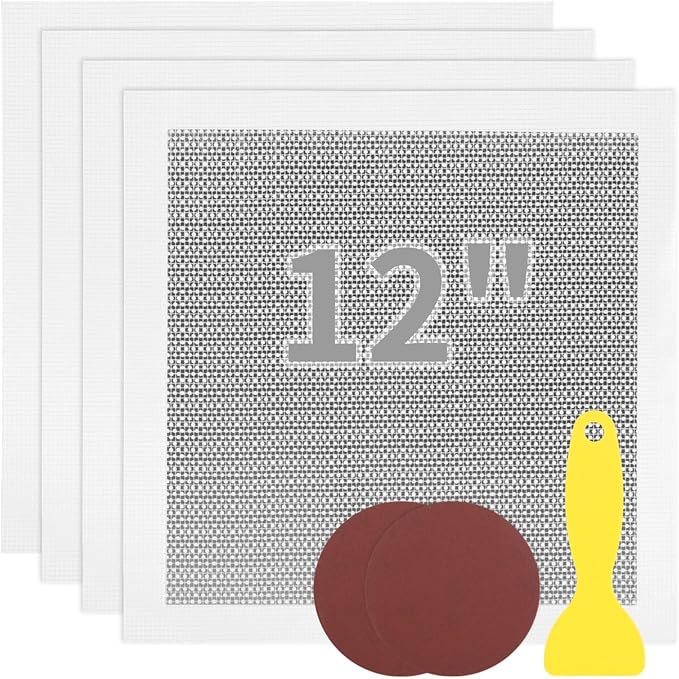 yeesport 4 Pcs Drywall Repair Kit, 12×12" Self Adhesive Mesh Patches with 2 Sanding Pads & 1 Scraper, Aluminum Dry Hole Repair Tools, Wall Repair Patch Kit for Ceiling