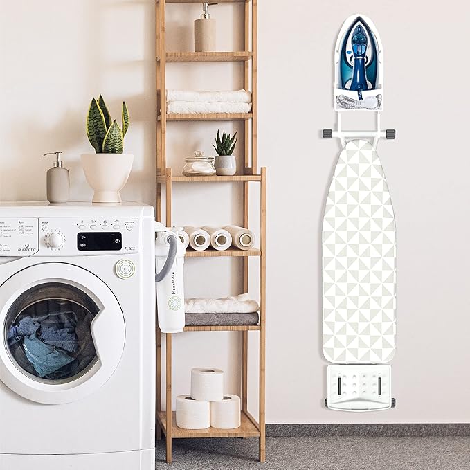 Ironing Board Hanger Wall Mount Ironing Holder Iron Hanger with Ironing Board Rack for Max 5 Inch Width Iron (White)
