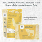 Grab Green Newborn Baby Dryer Sheets, 120 Sheets, Chamomile Scent, Plant and Mineral Based, Compostable, Softens Clothing and Linens, Reduces Static Cling