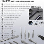 Xnix Electric Precision Screwdriver Set, 127-in-1 Magnetic Bits, Rechargeable USB-C, LED Light, Manual & Electric Modes, Cordless Portable Repair Tools Kit for Electronics, Phones, Laptops