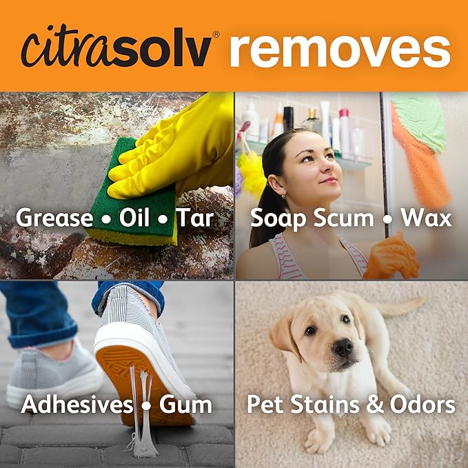 Citra Solv Concentrated Cleaner & Degreaser, Deodorizer, Paint & Adhesive Remover, for Home and Outdoor, Natural Orange Oil, Safe, Valencia Orange - 32 Fl Oz (3-Pack)