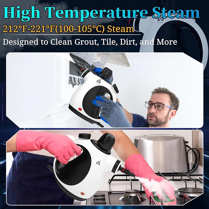 Steam Cleaner Handheld 12 Accessories Kit with Heat Resistant Gloves, Multi-Surface Steamer for Cleaning Home, Upholstery, Car, Floor, Grout and Tile