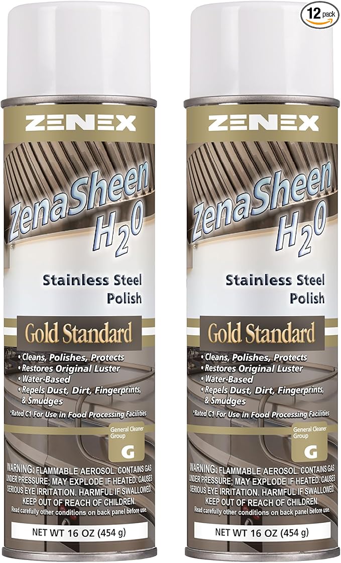 Zenex ZenaSheen H20 Stainless Steel Polish - Professional-grade Water-based Metal Cleaner, Polish & Protectant | Remove Grime & Restore Shine | Stainless Steel, Chrome, Brass & More | 16 oz (12 Pack)
