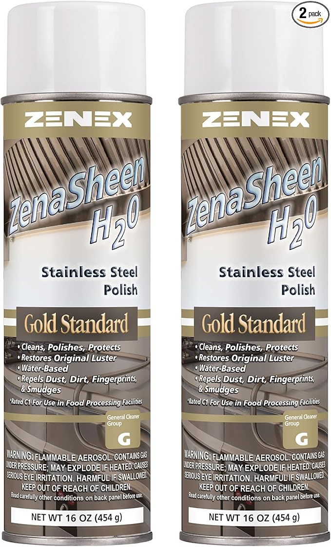 Zenex ZenaSheen H20 Stainless Steel Polish - Professional-grade Water-based Metal Cleaner, Polish & Protectant | Remove Grime & Restore Shine | Stainless Steel, Chrome, Brass & More | 16 oz (2 Pack)