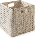 Casafield 12" x 12" Hyacinth Storage Baskets, Whitewash - Set of 4 Storage Organizers, Woven Wicker Cubes for Bathroom, Bedroom, Laundry, Shelves