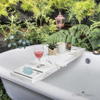 Temple Spring Wooden Bathtub Tray, Bamboo Bathroom Accessories, Bath Tray for Tub, at Home Spa Essentials, Board for Tub Table, Bath Caddy for Bathtub Accessories & Bathroom Essentials – White