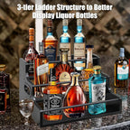 AT-VALY 3-Tier Spice Rack, Iron&MDF Kitchen Storage Shelf, Space-Saving Countertop Organizer for Spices, Herbs, Seasonings, Sturdy Stylish Condiment Holder,Countertop Wine Rack (Black Grain)