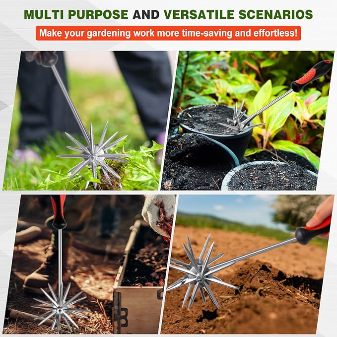 2 Pack Hand Cultivator Tiller Garden Tool Manual Rotary Short Hand-held Tiller Digging Soil Loosener for Softer Soils and Lawns Loosening Pulling Weed
