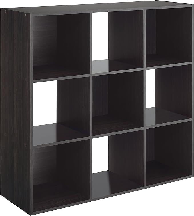Whitmor 9 Cube Storage Organizer, 3 Tier Stackable Mdf Wood Bookcase, Open Storage Display Bookshelf, Storage Cabinet for Living Room, Bedroom, Home, Office, 35.5"L x 11.7"W x 35.5"H, Black