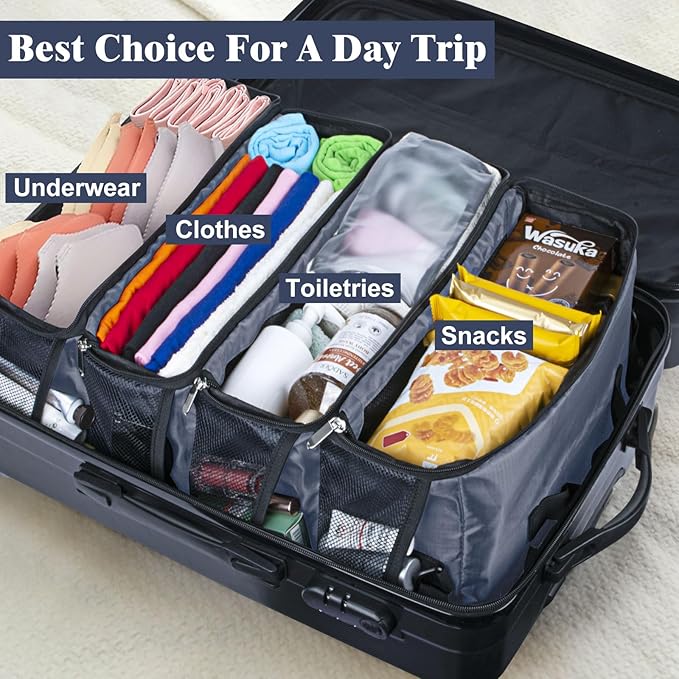 Suitcase Organizer, Carry-On Closet Luggage Organizer Accessories - Foldable, Hangable Portable Hanging Travel Shelves with Shoulder Strap - Medium, Gray