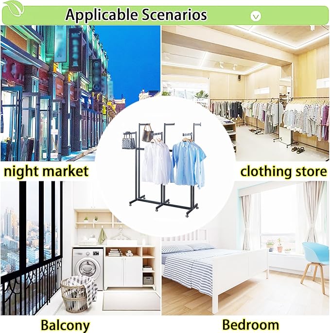 Floor Standing Metal Garment Rack - Heavy Retail Display Racks With Wheels, 10 Arms Clothing Rack, Square Tubing Portable Shirt Rack, Merchandise Display RackFor Hanging Clothes (XL-Black)