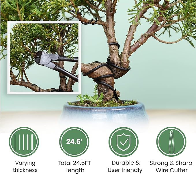 Bonsai Tools Set with Wood Box 12PCS Heavy Duty Bonsai Tree Kit, Trimming Scissor Shears, Concave Cutter, Wire Rolls, Wire Cutter and More, Gardening Pruning & Care Kit