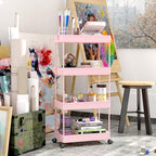 SPACEKEEPER Storage Cart 4-Tier, Bathroom Rolling Cart Utility Storage Organizer Shelf Mobile Shelving Unit for Kitchen Living Room Bathroom Laundry Room & Dressers, Pink