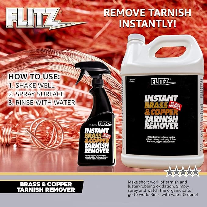 Flitz Instant Brass and Copper Tarnish Remover - 16oz Bottle of USA-Made Organic Rust Remover Spray (No-Rub) - Removes Stains & Oxidation from Glass & Aluminum - Brass Cleaners That Work (1 Pack)