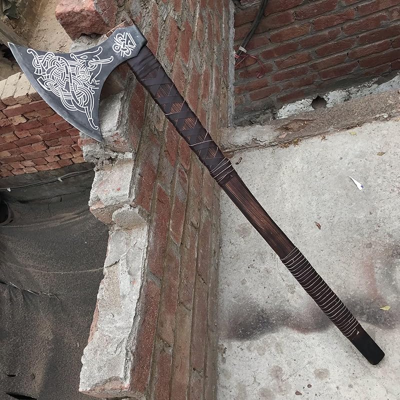 [MDM KING TOOLS] Handmade 38" Viking Axe Real Camping Axe Berserker Axe, Large Norse Axe,Scandinavian Double Headed axe Functional Viking Battle ax Norse Best Gift For Your Love