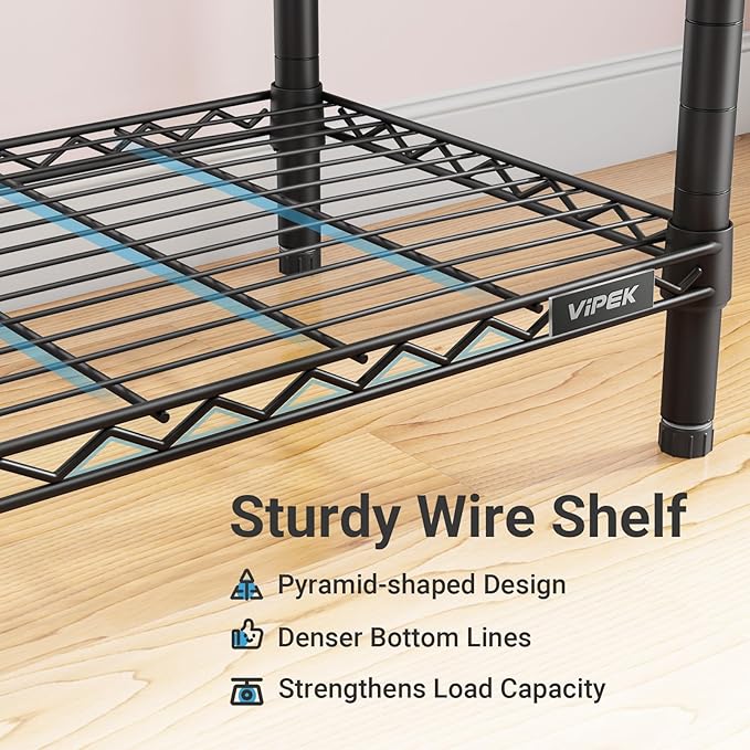 VIPEK R2 Medium Rolling Clothes Rack Heavy Duty Clothing Rack for Hanging Clothes Adjustable Metal Wire Shelving Portable Closet with Wheels Side Hooks, Freestanding Closet Wardrobe, Black