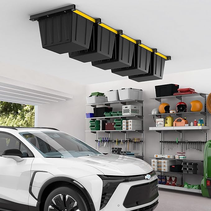 EVERHANGER Ceiling Storage Rack, Heavy Duty Overhead Garage Storage Rack, Adjustable Ceiling Bin Storage System, 4 Sets for 3 Bins, 26 Inch