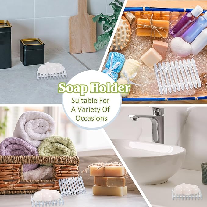 Plastic Bar Soap Holder Soap Saver Tray Bar Dish Self Draining Dishes for Sponge Dryer Bathroom Toilet Shower Kitchen Restaurant Counter(Clear,6 Pieces)