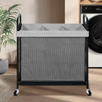 STO STO Laundry Hamper 3 Section, 120L Rolling Laundry Sorter Cart with Removable and Washable Liner Bag, Clothes Hamper with Wheels and Metal Handle for Laundry Room and Bedroom, Gray