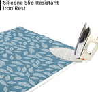 Encasa XO Ironing Mat/Pad (Large 48"x28") with 3mm Padding & Silicone Iron Rest for Steam Pressing on Tabletop or Bed - Heat Resistant, Portable, Quilting & Travel Blanket - Big Leaves Blue
