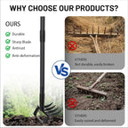 Garden Hoe Stirrup Hoe Weeding Tools, 2-in-1 Garden Hoe for Weeding with 62.6" Adjustable Handle, Heavy Duty Gardening Tools with 4 Tines for Weeding, Loosening, Digging and Cultivation
