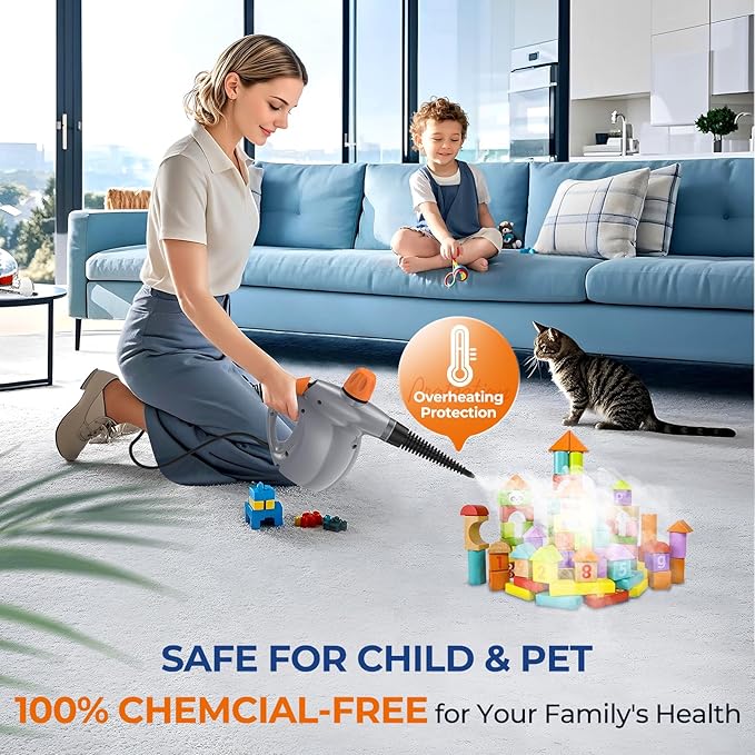 LABIGO Steam Cleaner, Pressurized Handheld 13pcs Multi-Purpose Natural Deep Cleaning Steamer, Portable Steamer for Cleaning Home, Grout, Kitchen, Car, Window, Upholstery, Bathroom and Clothes, Gray