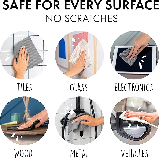 SUPERSCANDI 6 Pack Swedish Dishcloths for Kitchen - 100% Biodegradable & Compostable Reusable Paper Towels Washable, Food-Safe & Without Plastic - Dish Rags Suitable for Any Surface, Grey