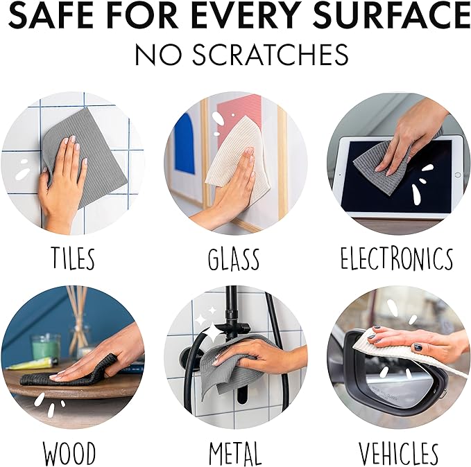 SUPERSCANDI 10 Pack Swedish Dishcloths for Kitchen - 100% Biodegradable & Compostable Reusable Paper Towels Washable, Food-Safe & Without Plastic - Dish Rags Suitable for Any Surface, Grey