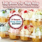 Gencywe (12 Pack x 20 Sets) Stackable Cupcake Carrier with 240 Pack Liners, Plastic Cupcake Boxes Holders for 12 Cupcakes, High Tall Dome Lid Cupcake Containers, Clear Disposable Cupcake Trays