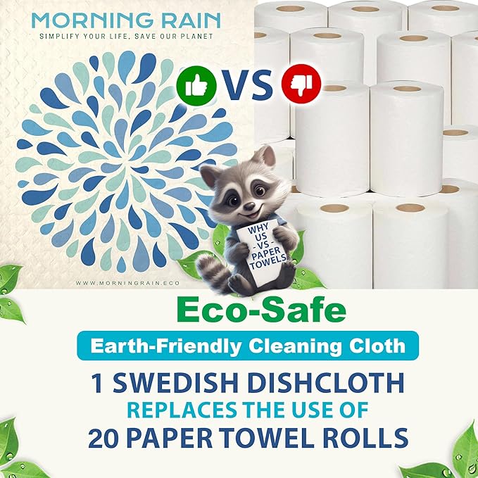 MorningRain Swedish Cloths for Kitchen, 7 Pack Watercolor Dish Towels, Washable Paper Towels, Non-Scratch Cellulose Sponge Cloths, No Odor, Biodegradable, Reusable Dishcloths